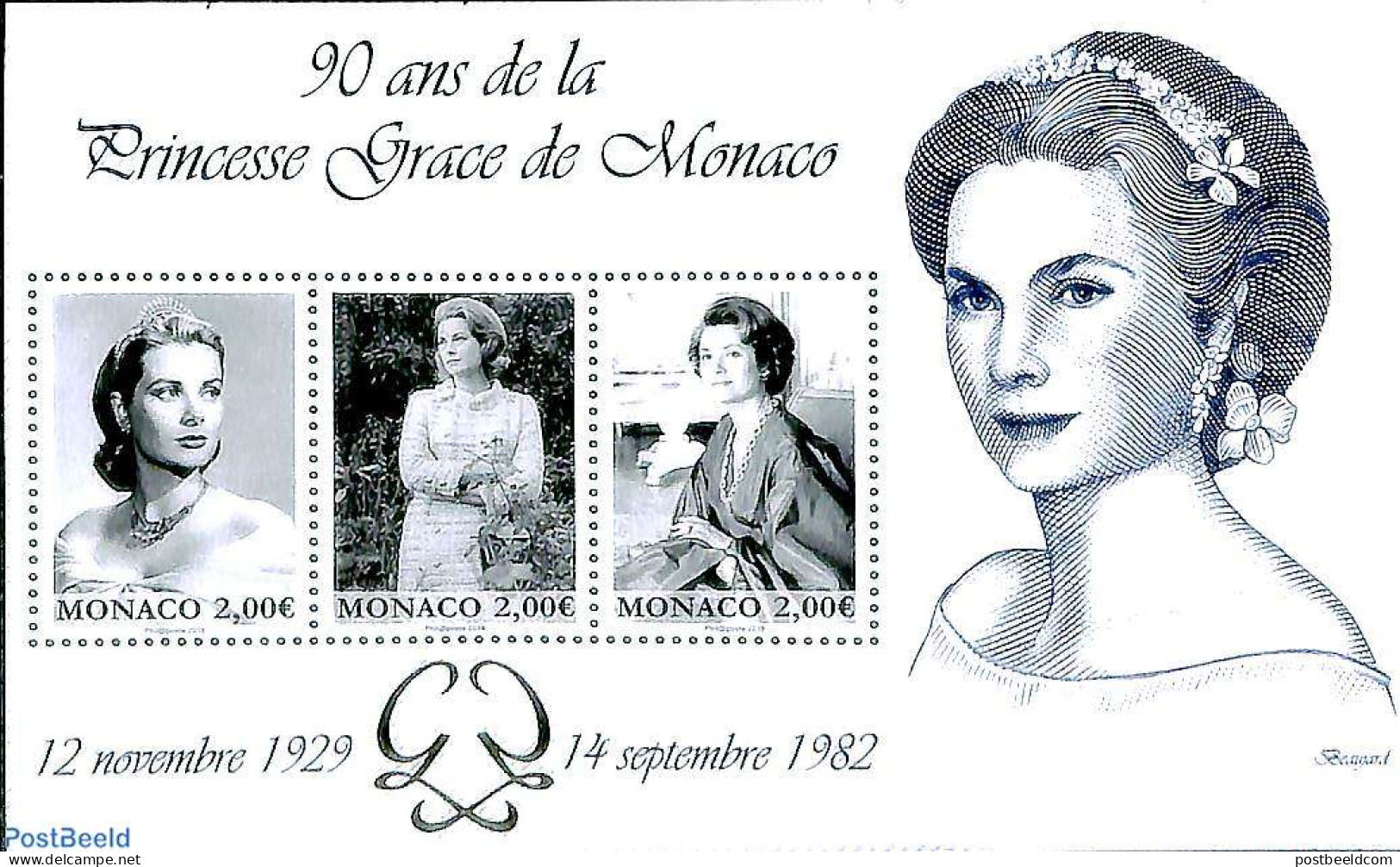 Monaco 2019 Princess Gracia 90th Birth Anniversary S/s, Mint NH, History - Kings & Queens (Royalty) - Nuevos