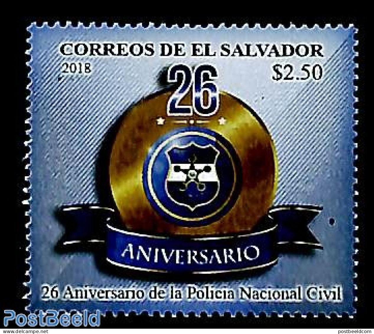El Salvador 2019 26 Years Civil Police 1v, Mint NH, Various - Police - Polizia – Gendarmeria