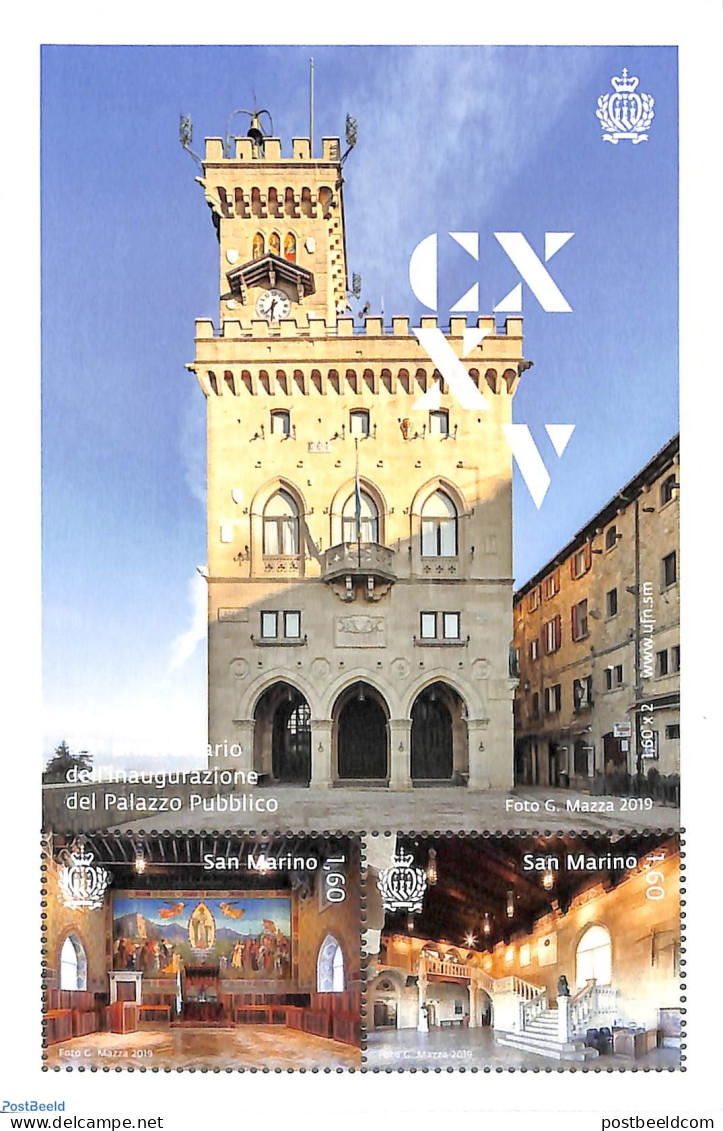 San Marino 2019 Palazzo Pubblico S/s, Mint NH, Art - Castles & Fortifications - Unused Stamps