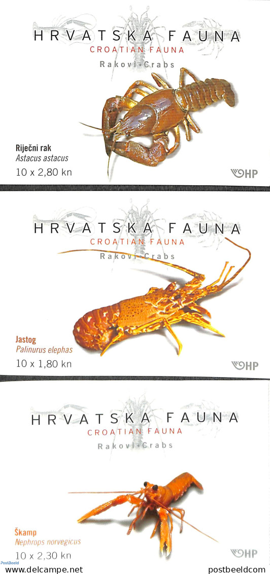 Croatia 2007 Crabs 3 Booklets, Mint NH, Nature - Shells & Crustaceans - Stamp Booklets - Crabs And Lobsters - Vie Marine