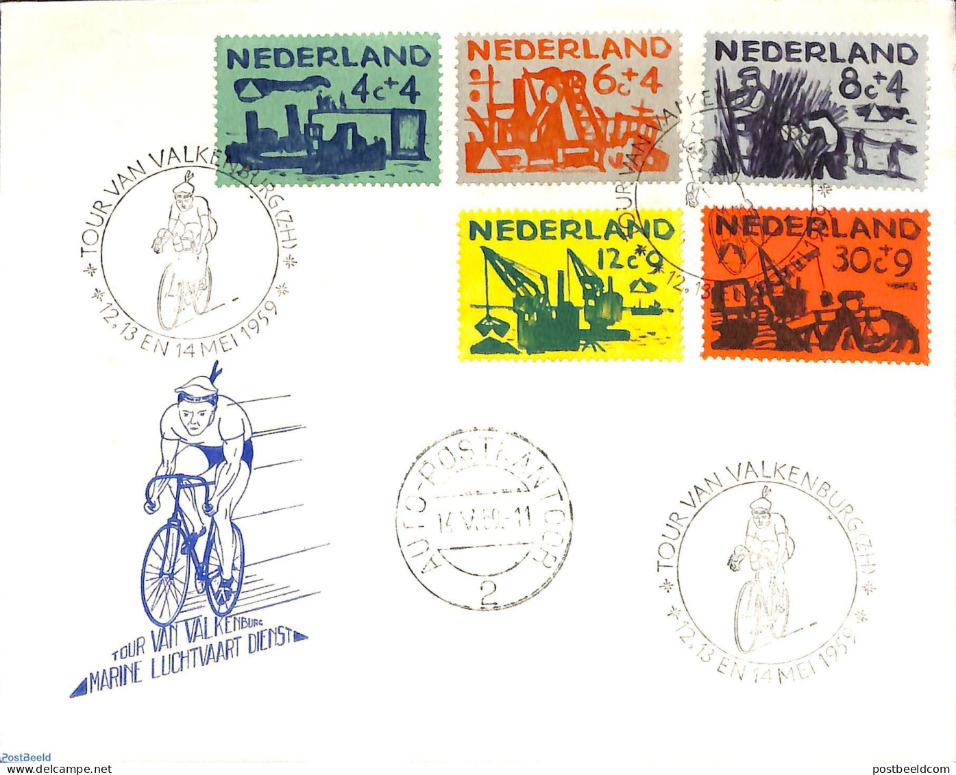 Netherlands - Occassionally Postmarks 1959 Special Cover Tour Van Valkenburg, Postal History, Sport - Cycling - Ciclismo