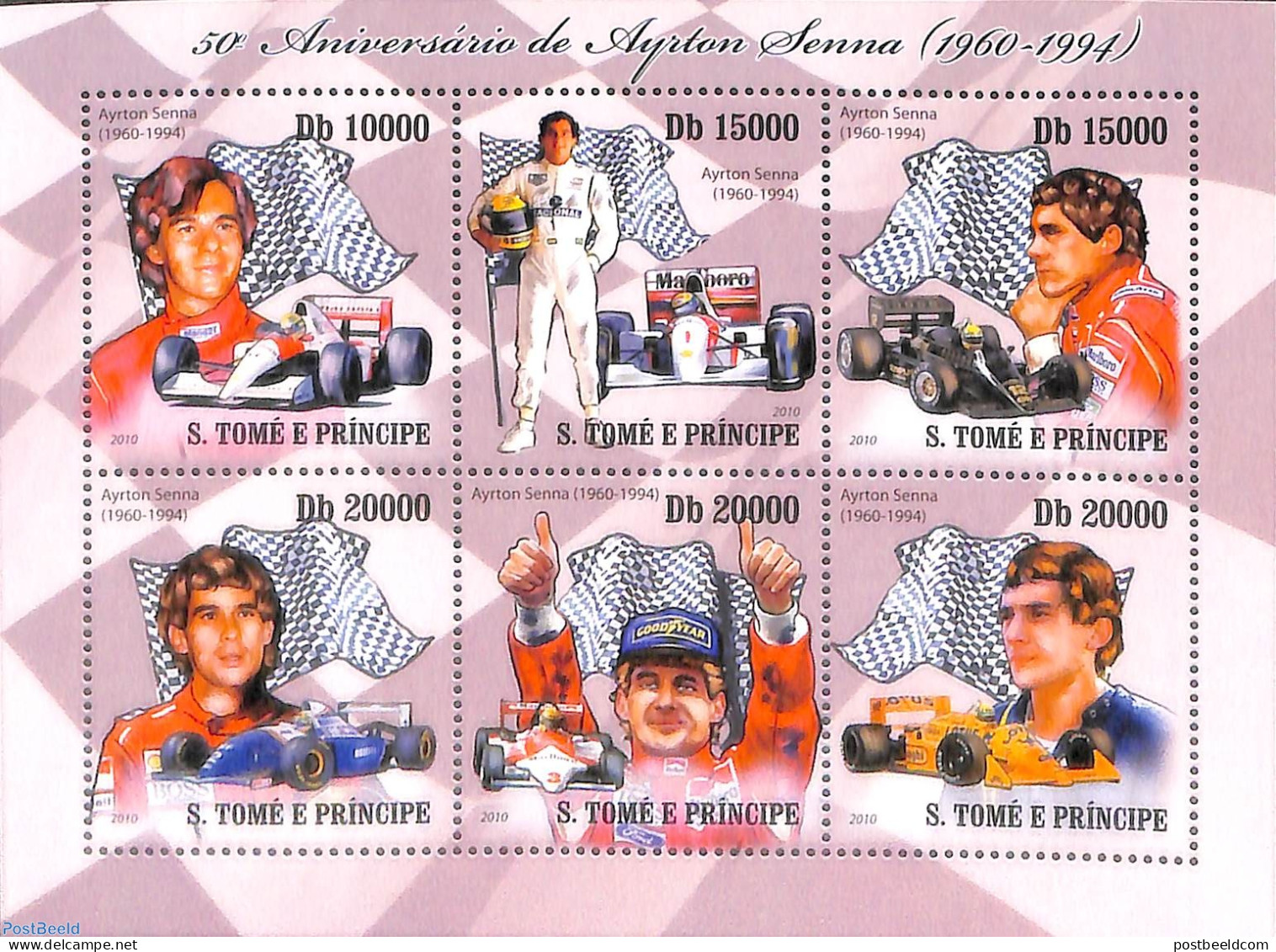 Sao Tome/Principe 2010 Ayrton Senna 6v M/s, Mint NH, Sport - Transport - Autosports - Automobiles - Voitures