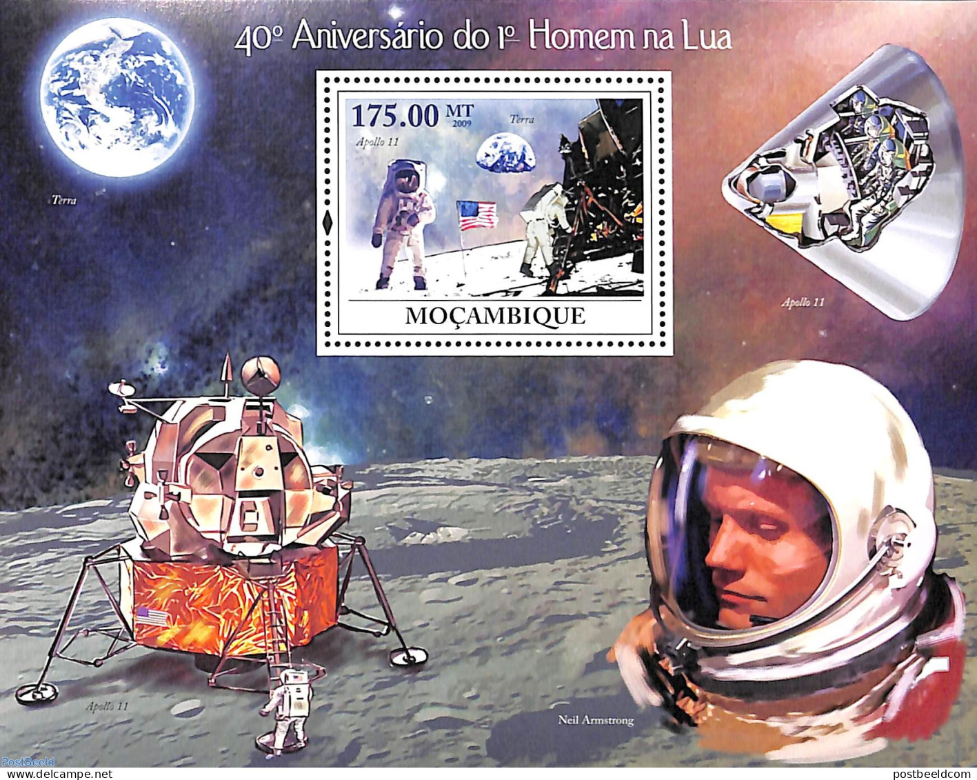 Mozambique 2009 Moonlanding S/s, Mint NH, Transport - Space Exploration - Mozambique