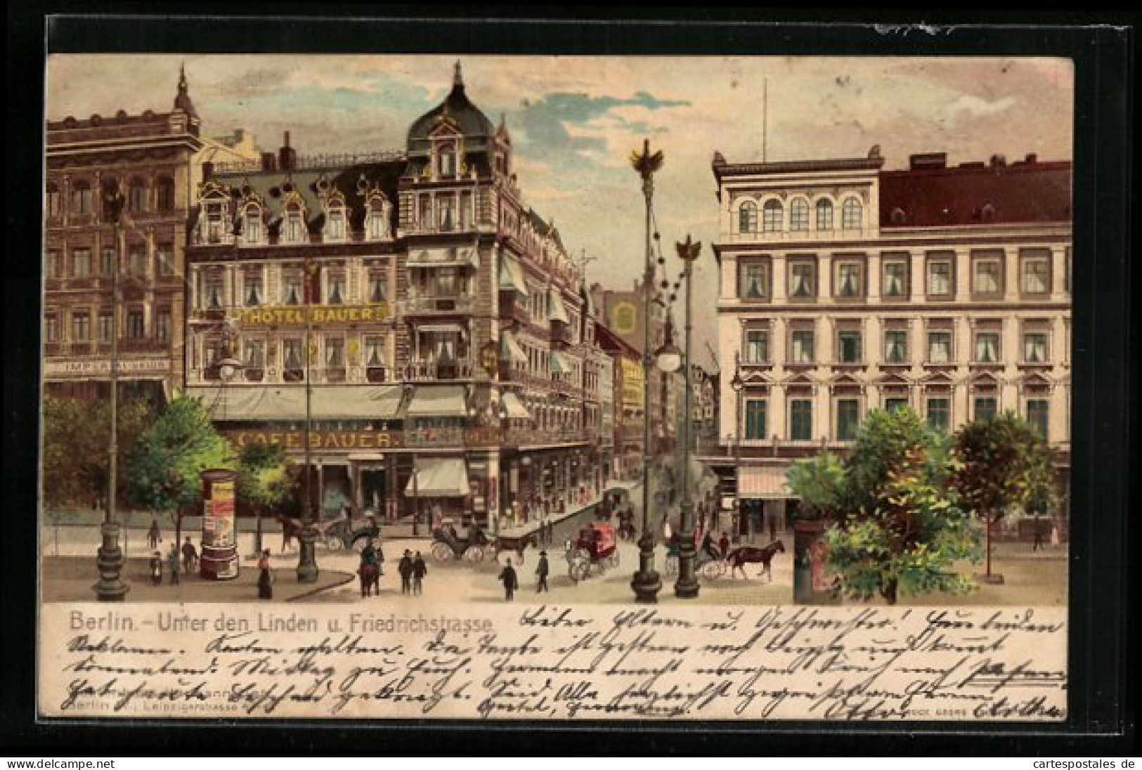 Lithographie Berlin, Unter Den Linden Mit Hotel & Café Bauer  - Mitte