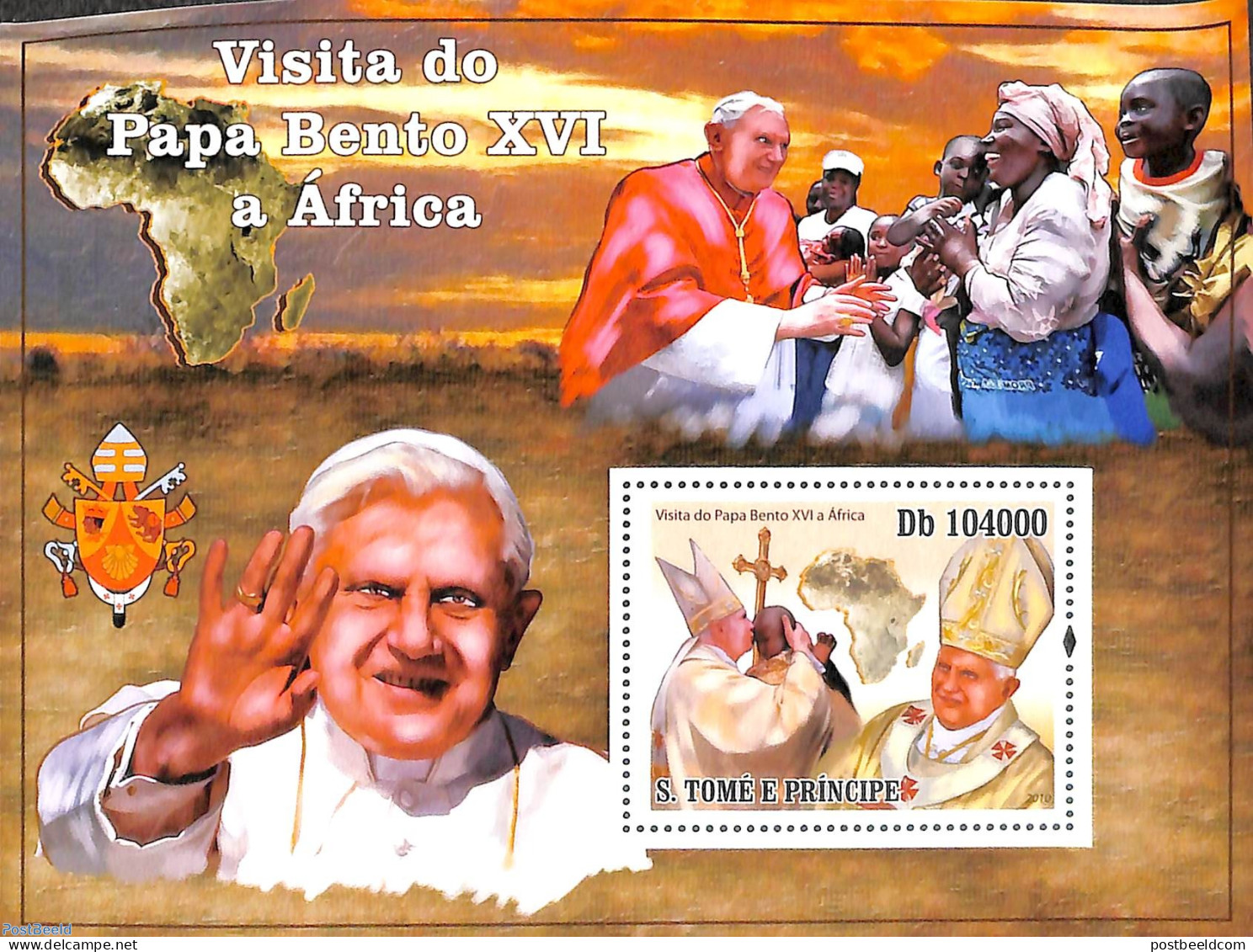 Sao Tome/Principe 2010 Visit Of Pope Benedict XVI S/s, Mint NH, Religion - Pope - Papes