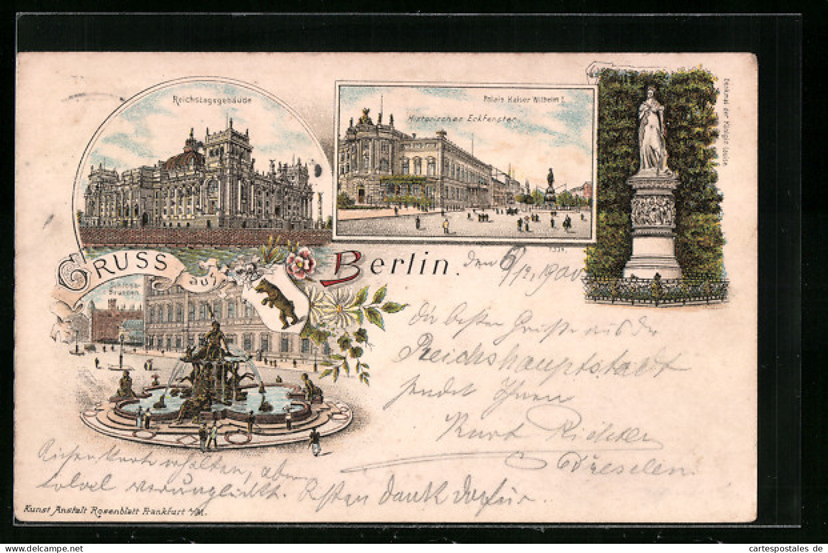 Lithographie Berlin, Reichstagsgebäude, Schlossbrunnen Und Palais Kaiser Wilhelm I.  - Mitte