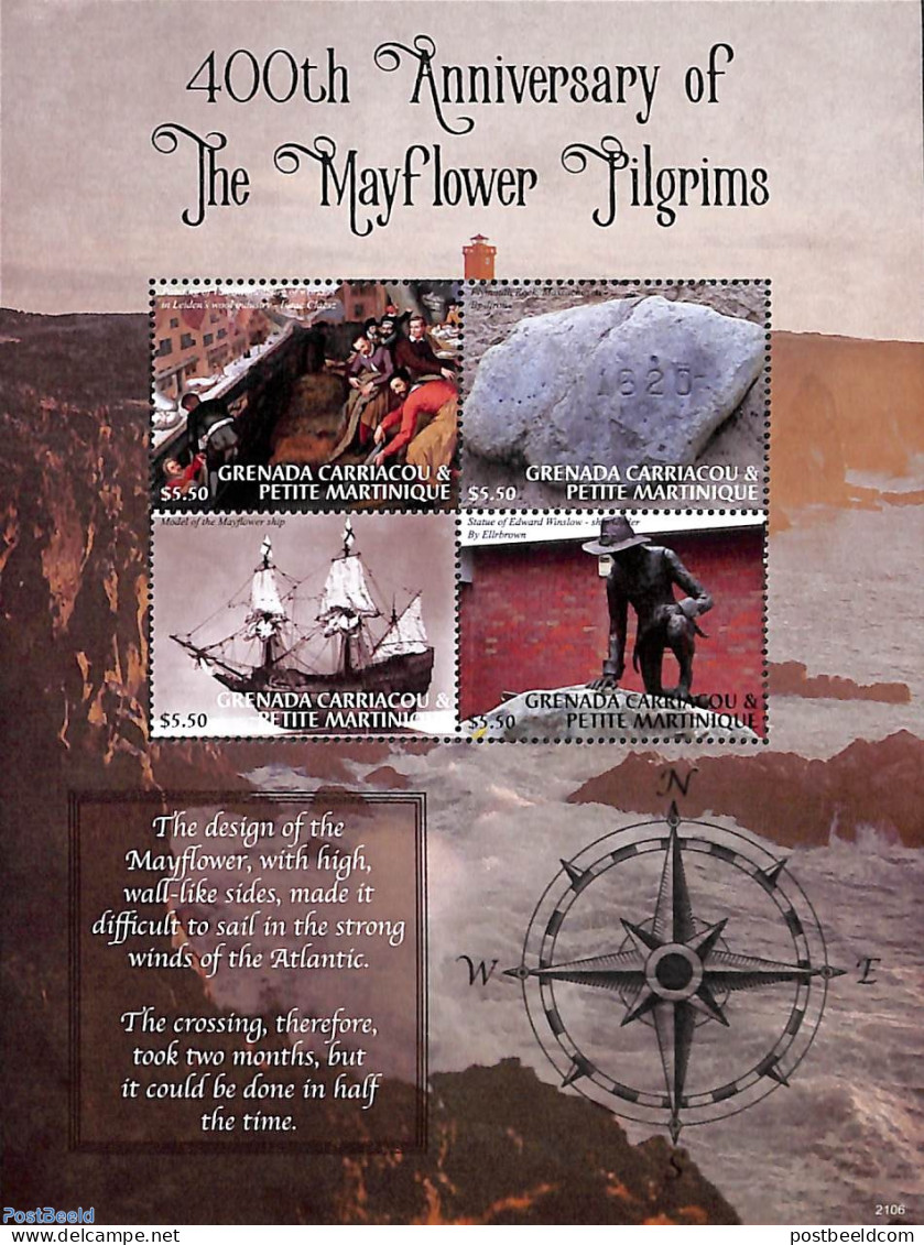 Grenada Grenadines 2021 The Mayflower Pilgrims 4v M/s, Mint NH, Transport - Ships And Boats - Ships