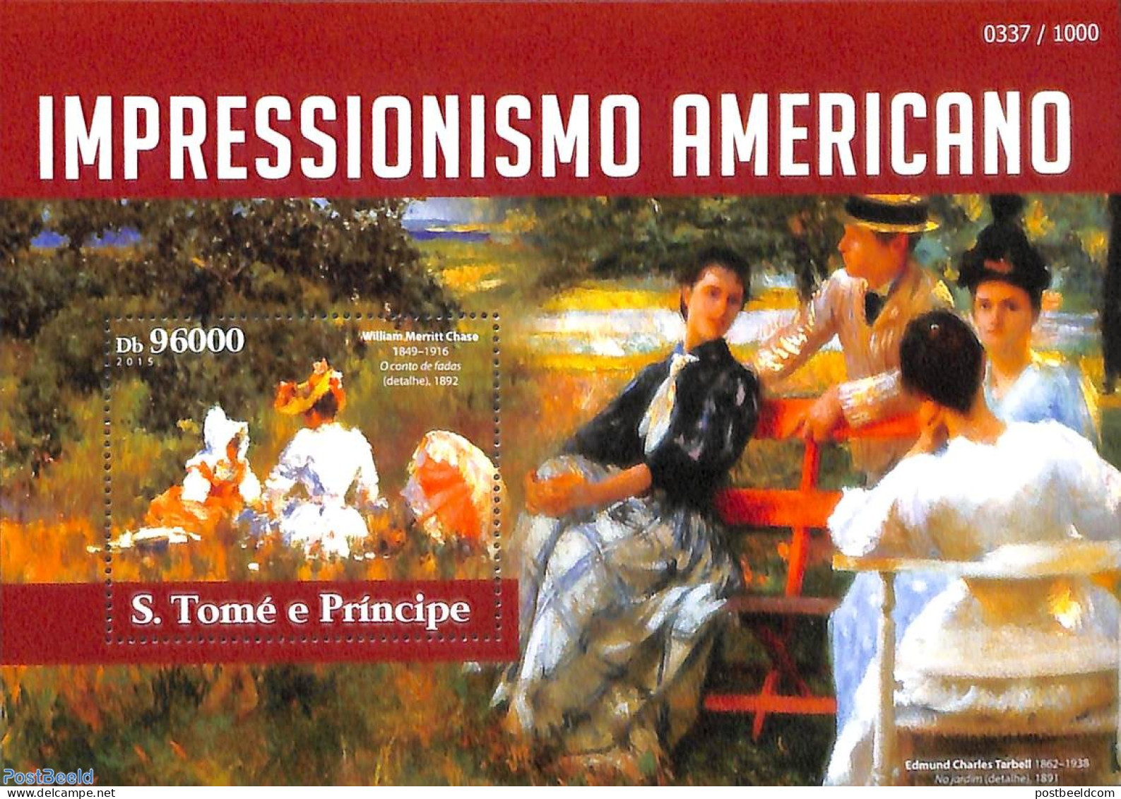 Sao Tome/Principe 2015 American Impressionists S/s, Mint NH, Art - Modern Art (1850-present) - Paintings - Sao Tomé E Principe