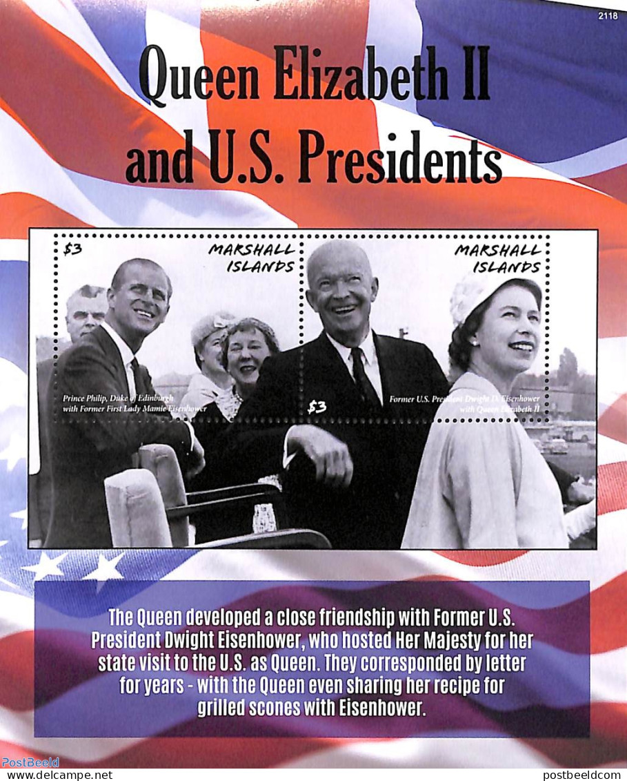 Marshall Islands 2021 Queen Elizabeth II And Pres. Eisenhower S/s, Mint NH, History - American Presidents - Kings & Qu.. - Royalties, Royals