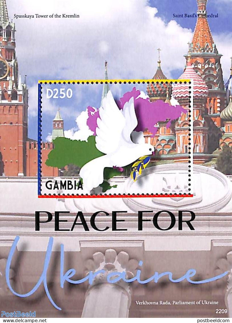 Gambia 2022 Peace For Ukraine S/s, Mint NH, History - Nature - Peace - Birds - Gambie (...-1964)