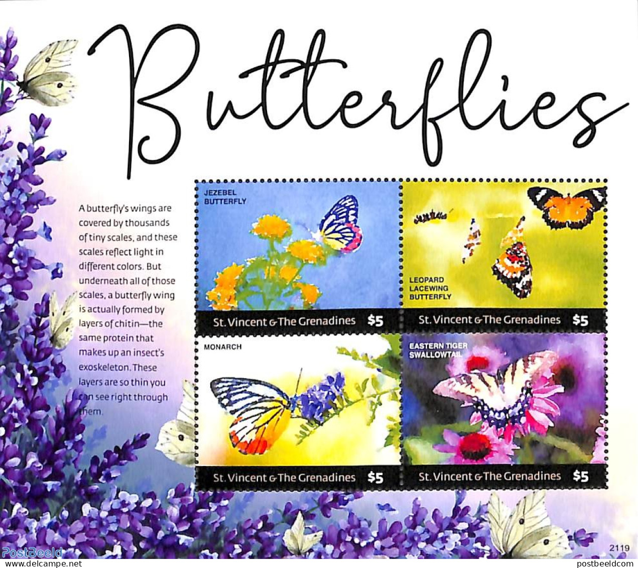Saint Vincent 2021 Butterflies 4v M/s, Mint NH, Nature - Butterflies - St.Vincent (1979-...)