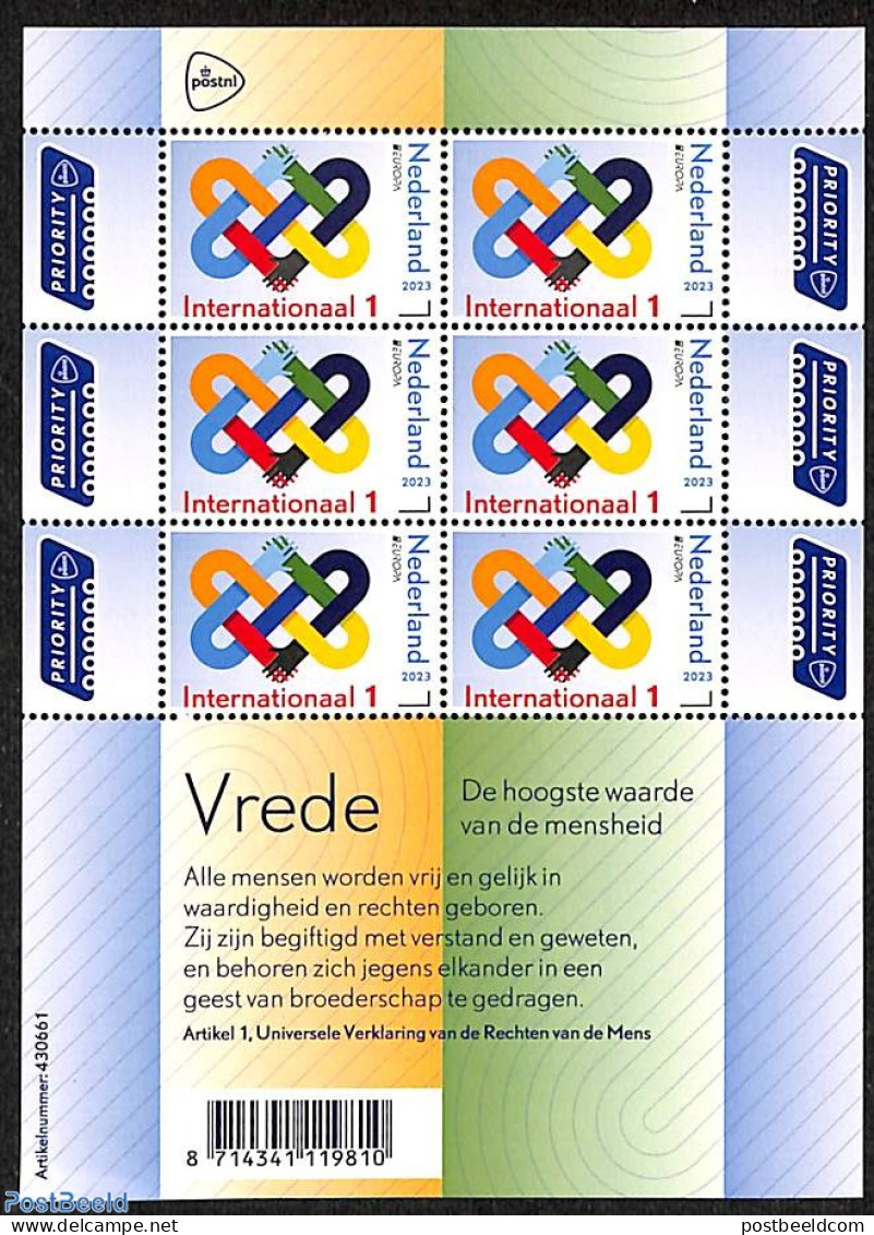 Netherlands 2023 Europa, Peace M/s, Mint NH, History - Europa (cept) - Neufs