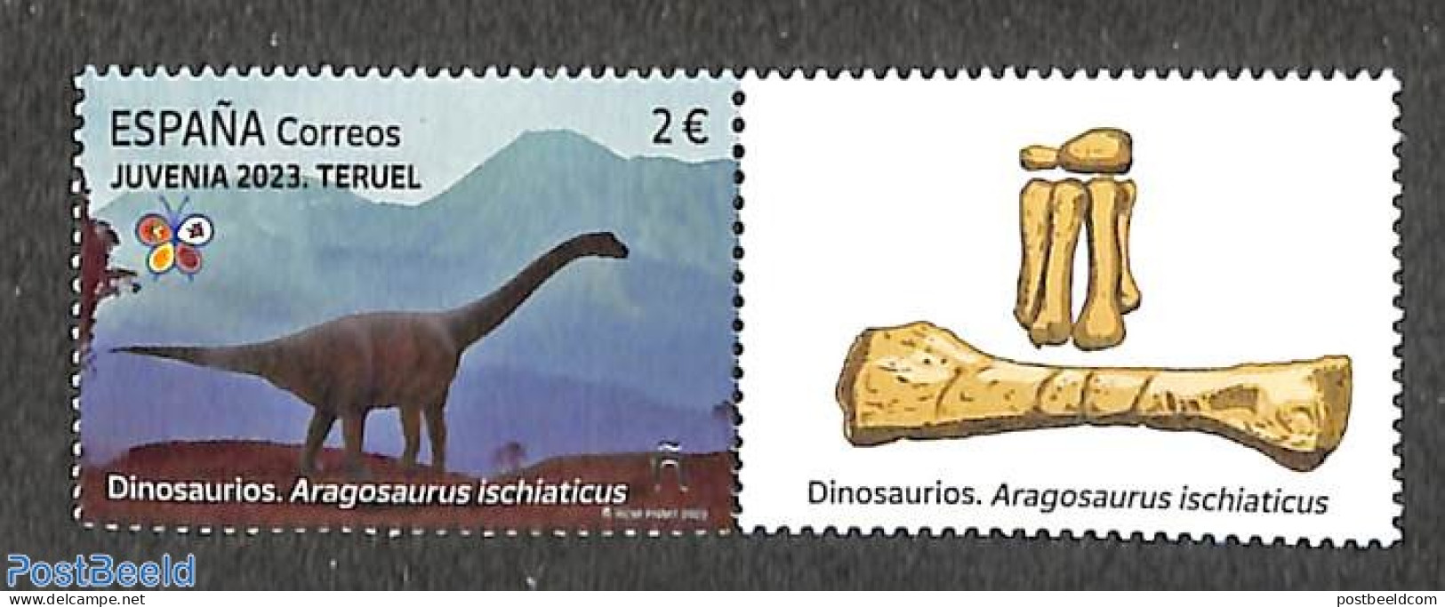 Spain 2023 Juvenia Teruel 1v+tab, Mint NH, Nature - Prehistoric Animals - Nuevos