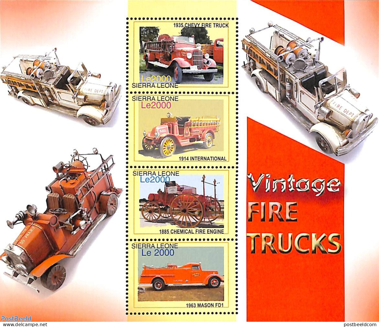 Sierra Leone 2005 Vintage Fire Trucks 4v M/s, Mint NH, Transport - Fire Fighters & Prevention - Brandweer