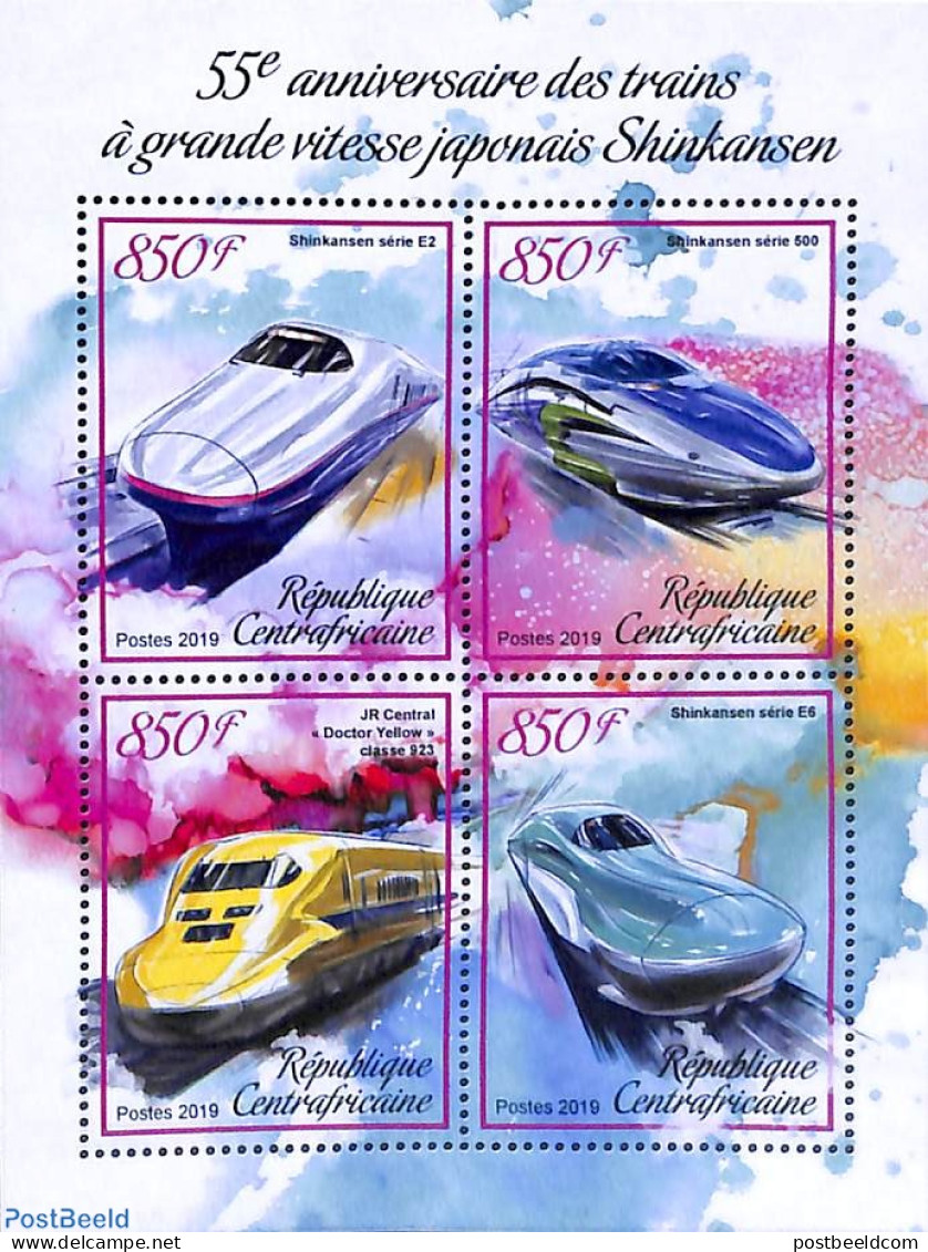 Central Africa 2019 Shinkansen 4v M/s, Mint NH, Transport - Railways - Trains