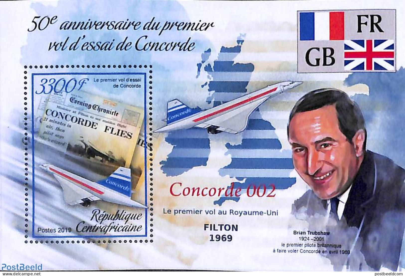 Central Africa 2019 Concorde S/s, Mint NH, Transport - Concorde - Aircraft & Aviation - Concorde