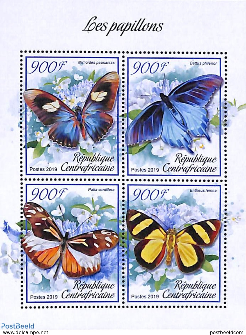 Central Africa 2019 Butterflies 4v M/s, Mint NH, Nature - Butterflies - Centraal-Afrikaanse Republiek
