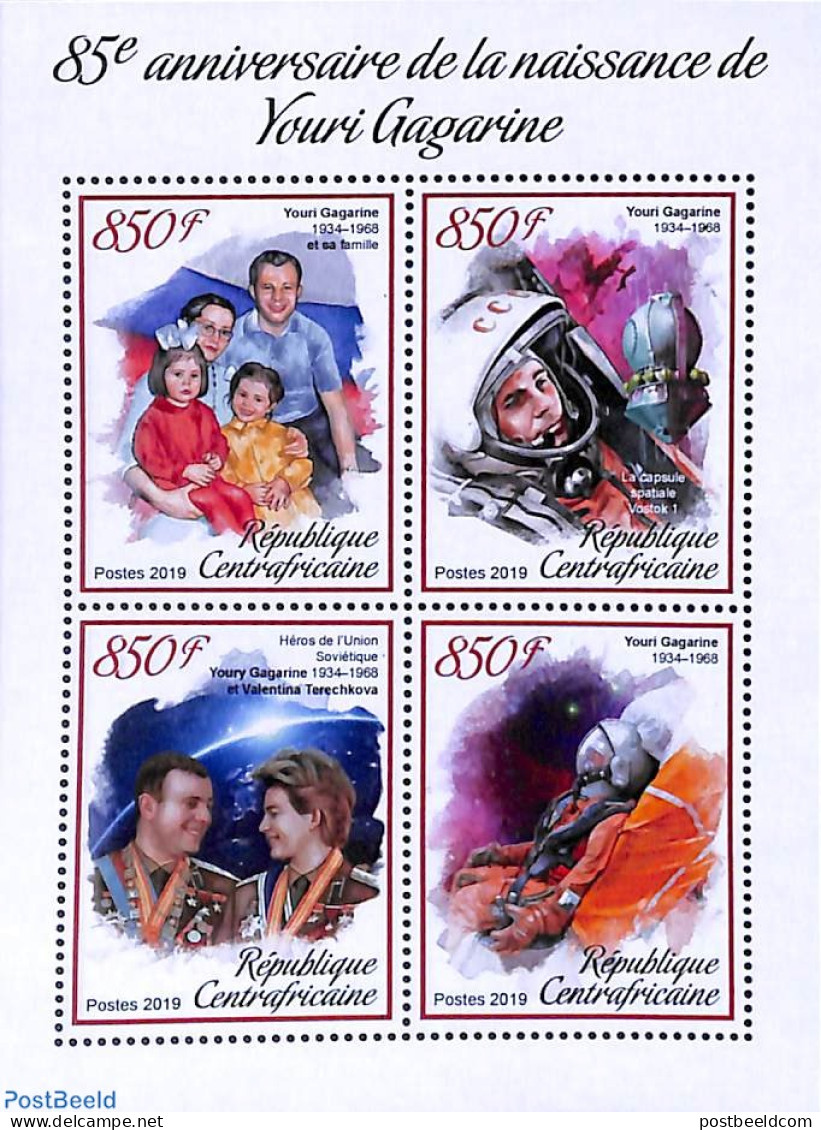 Central Africa 2019 Yuri Gagarin 4v M/s, Mint NH, Transport - Space Exploration - Centraal-Afrikaanse Republiek
