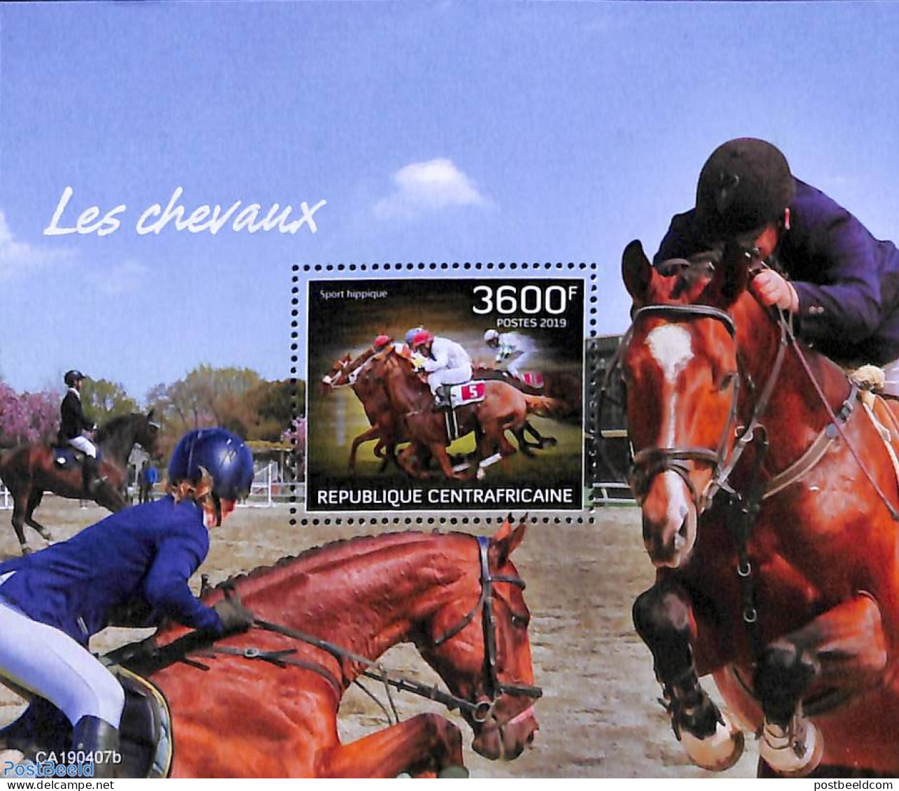 Central Africa 2019 Horses S/s, Mint NH, Nature - Sport - Horses - Sport (other And Mixed) - Zentralafrik. Republik