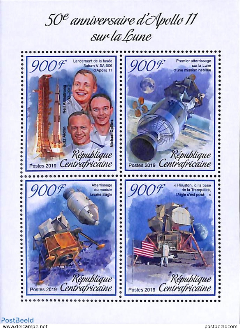 Central Africa 2019 Apollo 11 4v M/s, Mint NH, Transport - Space Exploration - Zentralafrik. Republik