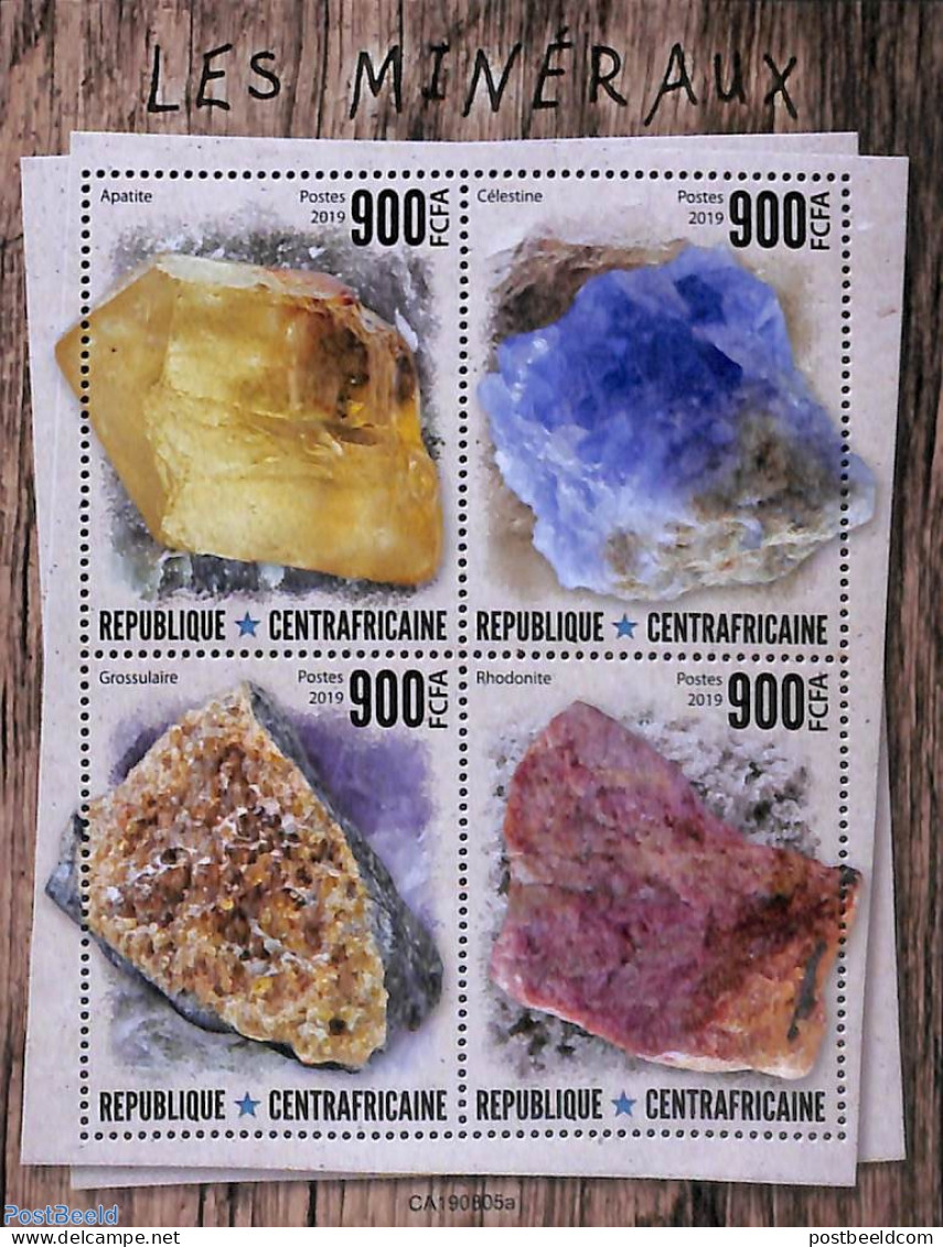 Central Africa 2019 Minerals 4v M/s, Mint NH, History - Geology - Centrafricaine (République)