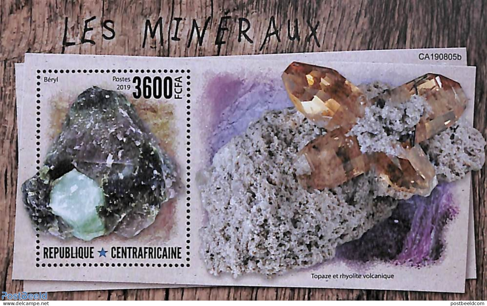 Central Africa 2019 Minerals S/s, Mint NH, History - Geology - Centraal-Afrikaanse Republiek