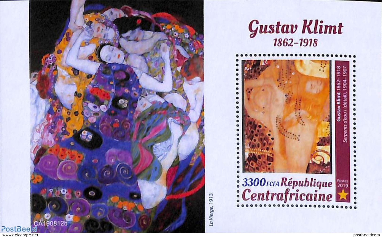 Central Africa 2019 Gustav Klimt S/s, Mint NH, Art - Gustav Klimt - Modern Art (1850-present) - Paintings - Centrafricaine (République)