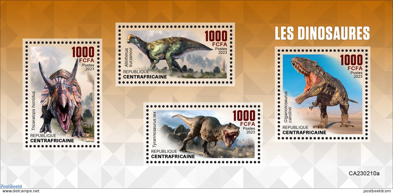 Central Africa 2023 Dinosaurs, Mint NH, Nature - Prehistoric Animals - Prehistorisch