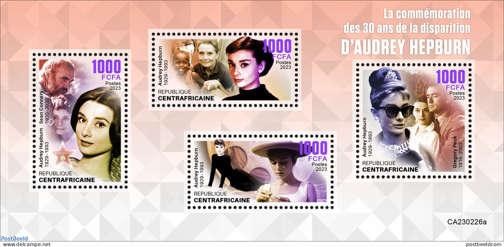 Central Africa 2023 Audrey Hepburn, Mint NH, Performance Art - Movie Stars - Schauspieler