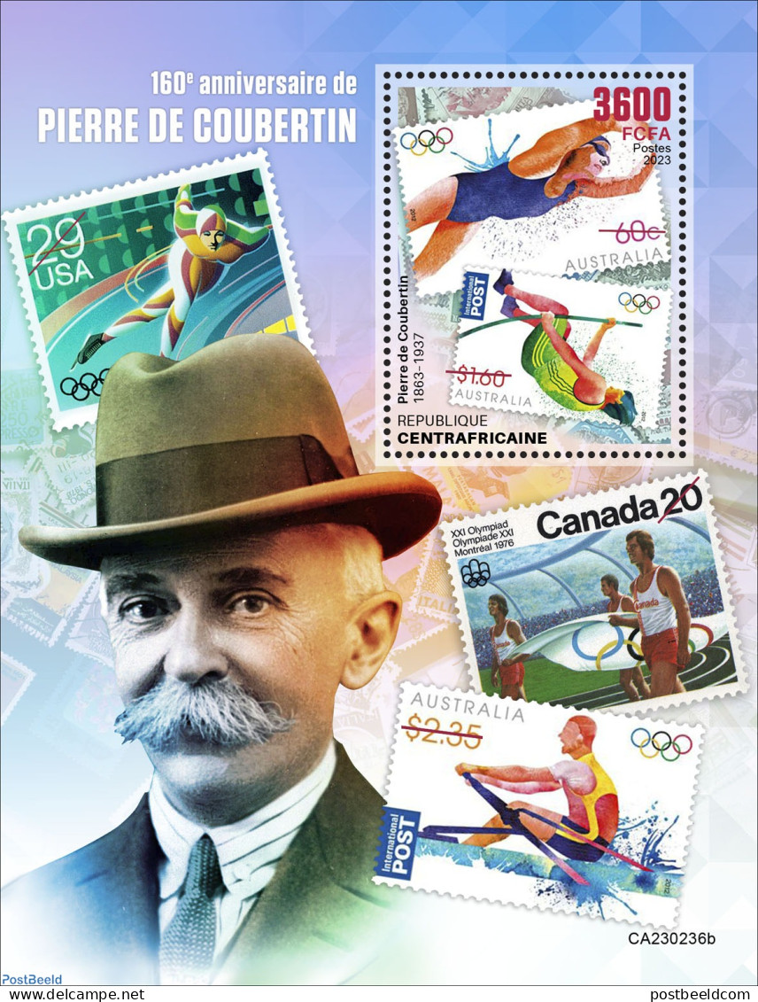 Central Africa 2023 Pierre De Coubertin, Mint NH, Sport - Olympic Games - Swimming - Swimming