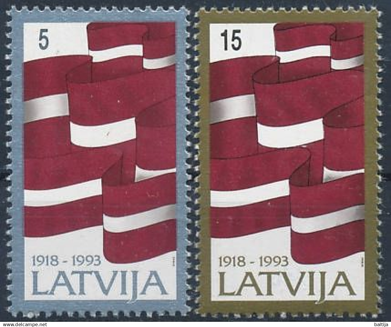 Mi 361-362 ** MNH / Latvian Independence 75th Anniversary / Flag - Lettonia