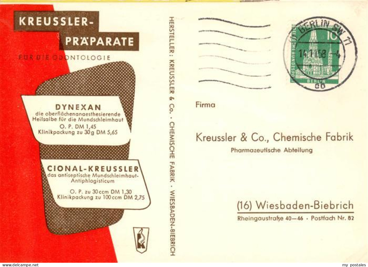 73889301 Biebrich Wiesbaden Chem Fabrik Kreussler Et Co Musteranforderung Biebri - Wiesbaden