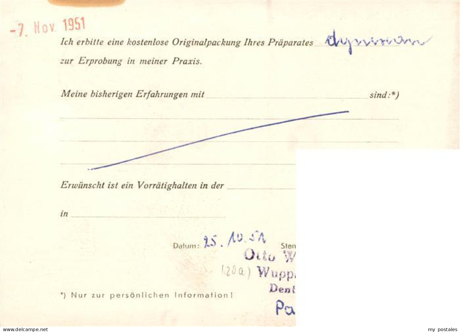 73889299 Biebrich Wiesbaden Chem Fabrik Kreussler Et Co Musteranforderung Biebri - Wiesbaden