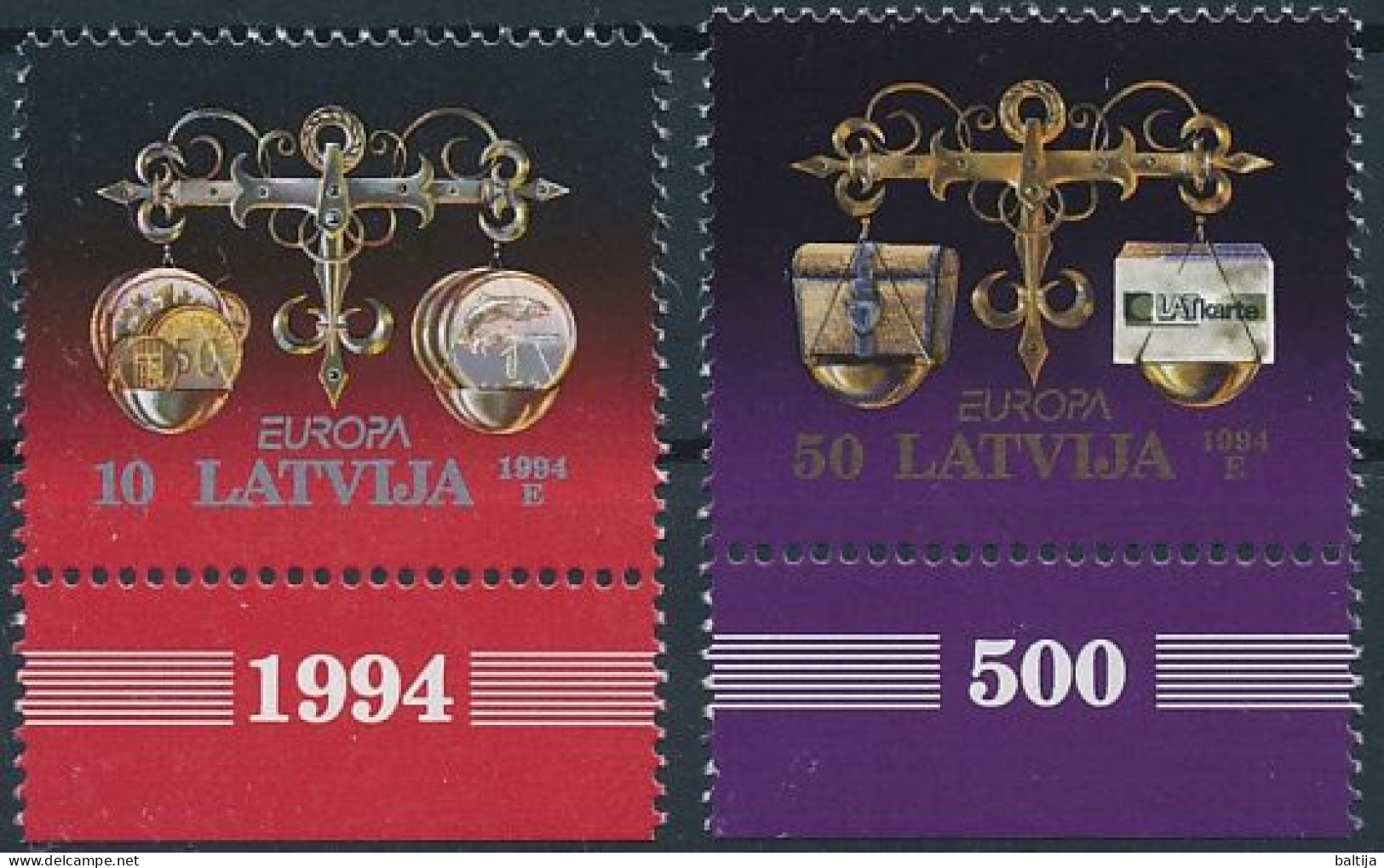 Mi 376-377 ** MNH / CEPT Europa, Discoveries And Innovations, Money, Coins - Letland