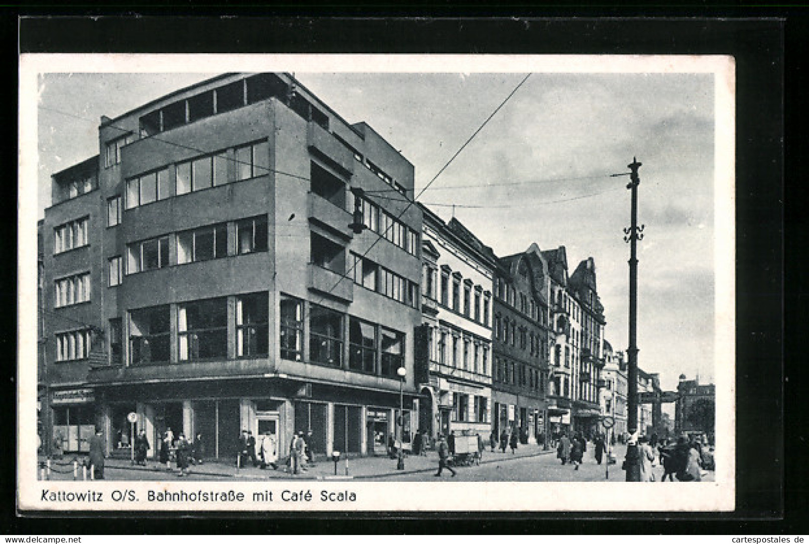 AK Kattowitz, Bahnhofstrasse Mit Cafe Scala  - Schlesien