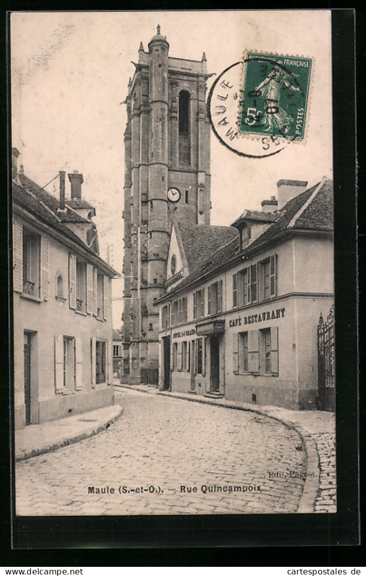 CPA Maule, Rue Quincampoix, Hôtel Du Grand .., Restaurant  - Maule