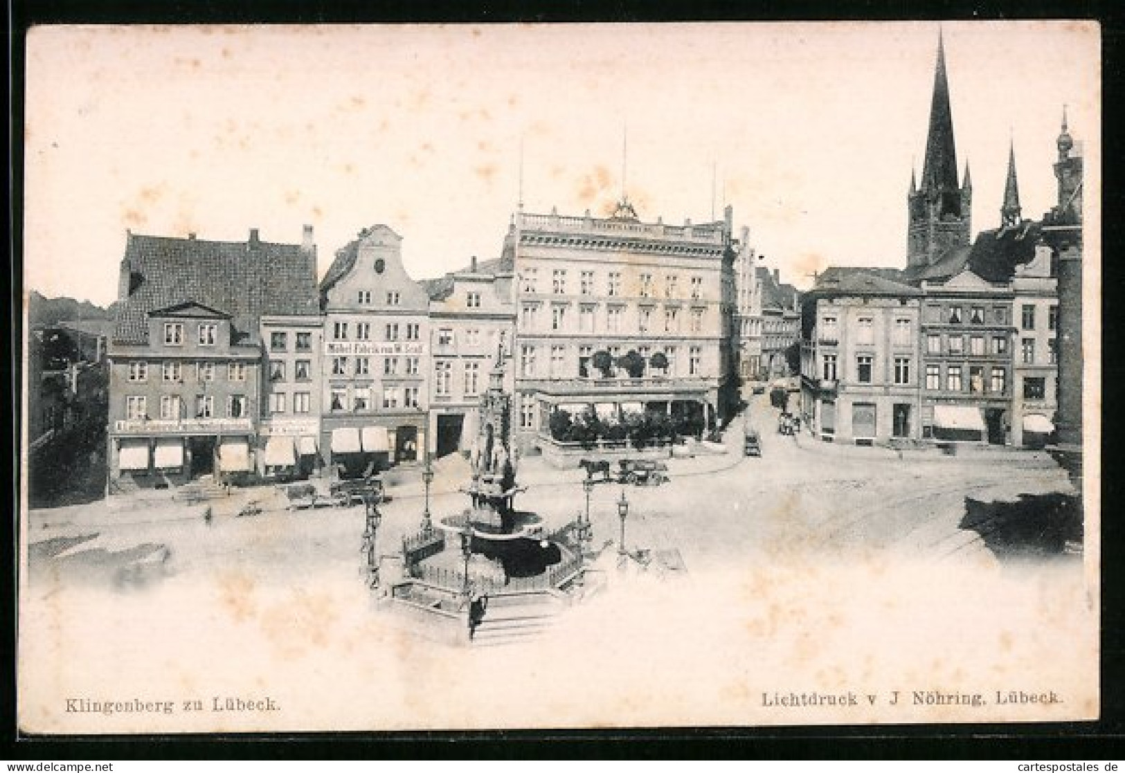AK Lübeck, Klingenberg, Möbel-Fabrik V. W. Senff, Druckerei U. Papierhandlung A. Levy  - Luebeck