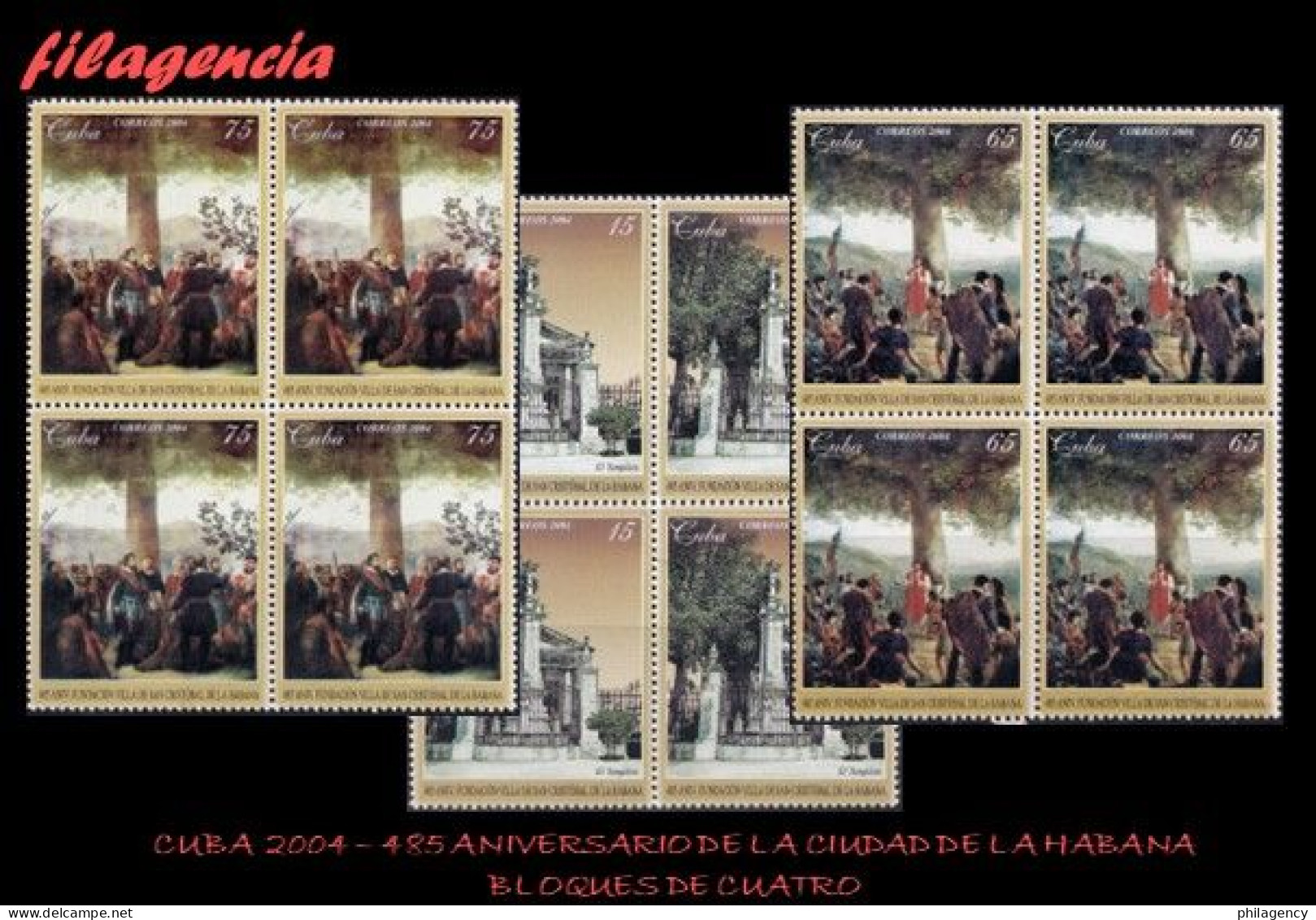 CUBA. BLOQUES DE CUATRO. 2004-26 485 AÑOS DE LA FUNDACIÓN DE SAN CRISTOBAL DE LA HABANA. PINTURA MURAL - Nuevos