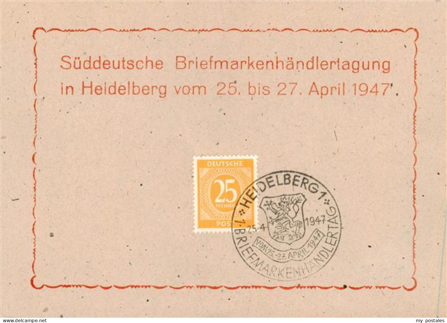 73888851 Heidelberg  Neckar Sueddt Briefmarkenhaendlertagung 1947  - Heidelberg