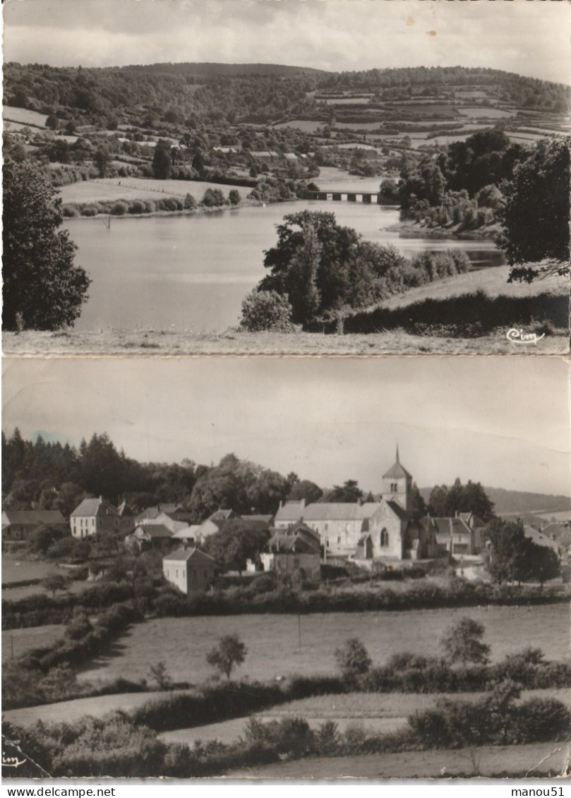 MARIGNY L'EGLISE - 2 CPSM : Un Coin Du Bourg - Lac Du Crescent Au Pont De Queuzon - Autres & Non Classés