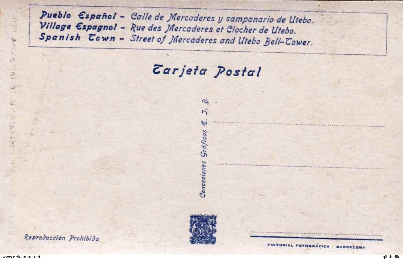 España -  BARCELONA -   Exposicion Internacional 1929 - Calle De Mercaderes Y Campanario De Utebo - Barcelona