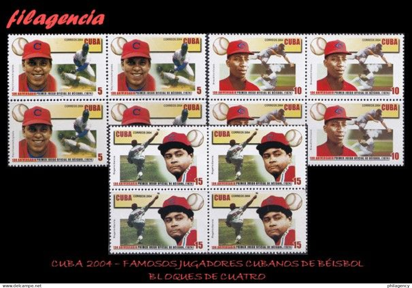 CUBA. BLOQUES DE CUATRO. 2004-30 130 AÑOS DEL PRIMER JUEGO OFICIAL DE BÉISBOL. JUGADORES CUBANOS DE BÉISBOL - Nuovi