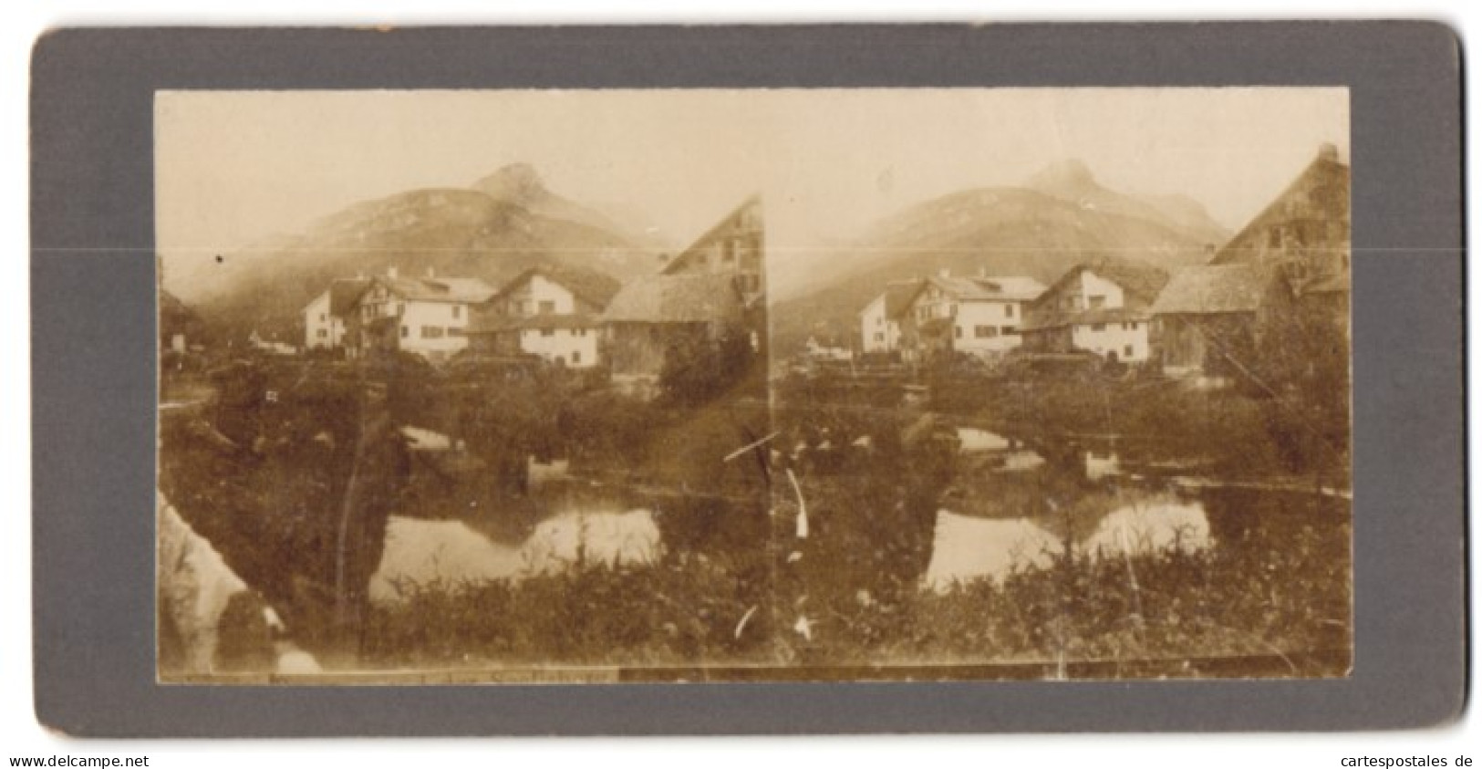 Stereo-Fotografie Unbekannter Fotograf, Ansicht Seelisberg, Blick In Die Gemeinde Mit Bergpanorama  - Stereoscopic