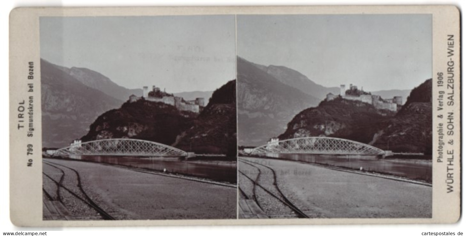 Stereo-Foto Würthle & Sohn, Salzburg, Ansicht Bozen, Blick Nach Dem Schloss Siegmundskron  - Fotos Estereoscópicas