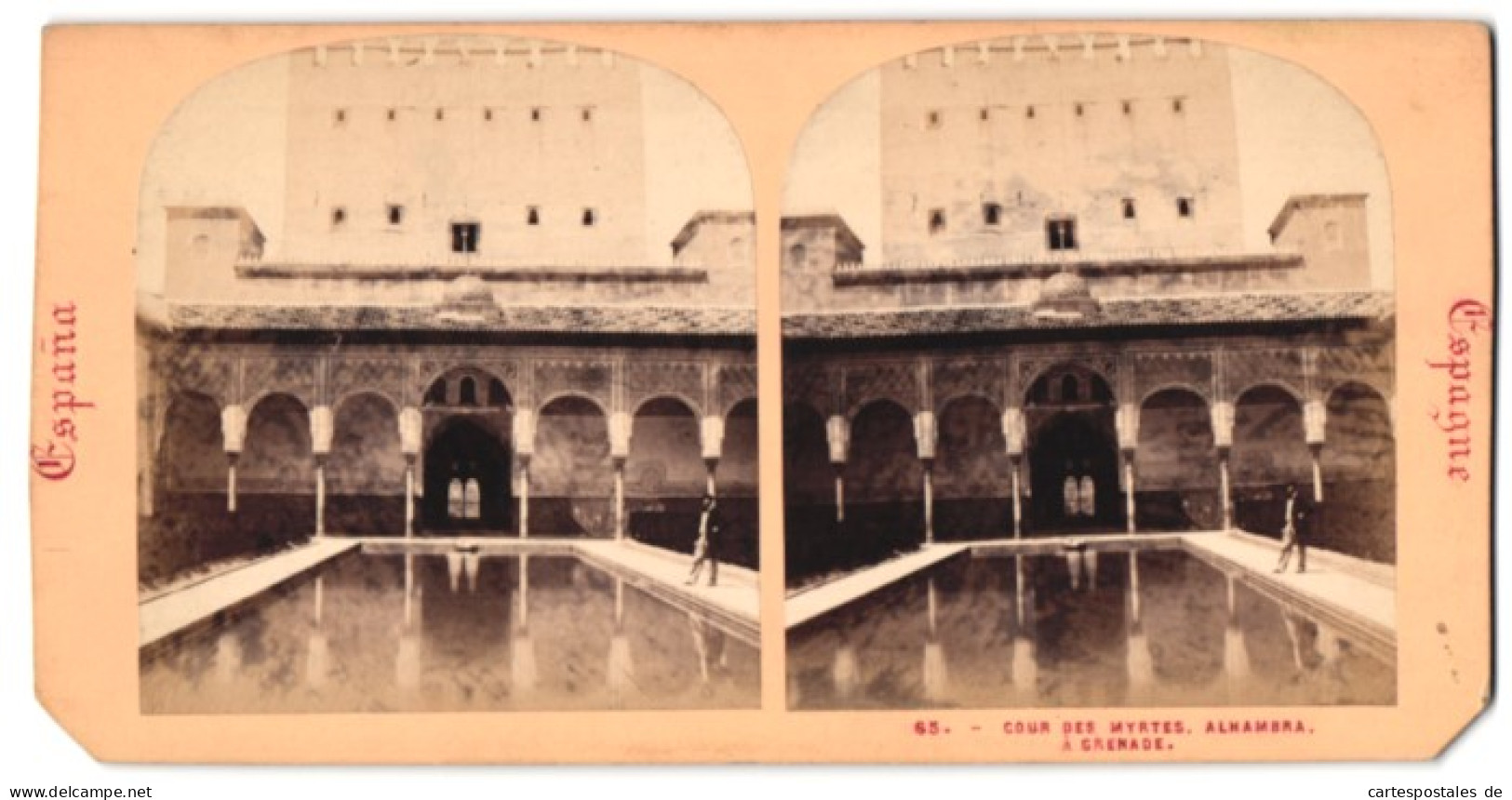 Stereo-Foto Unbekannter Fotograf, Ansicht Granada, Cour Des Myrtes Alhambra  - Photos Stéréoscopiques