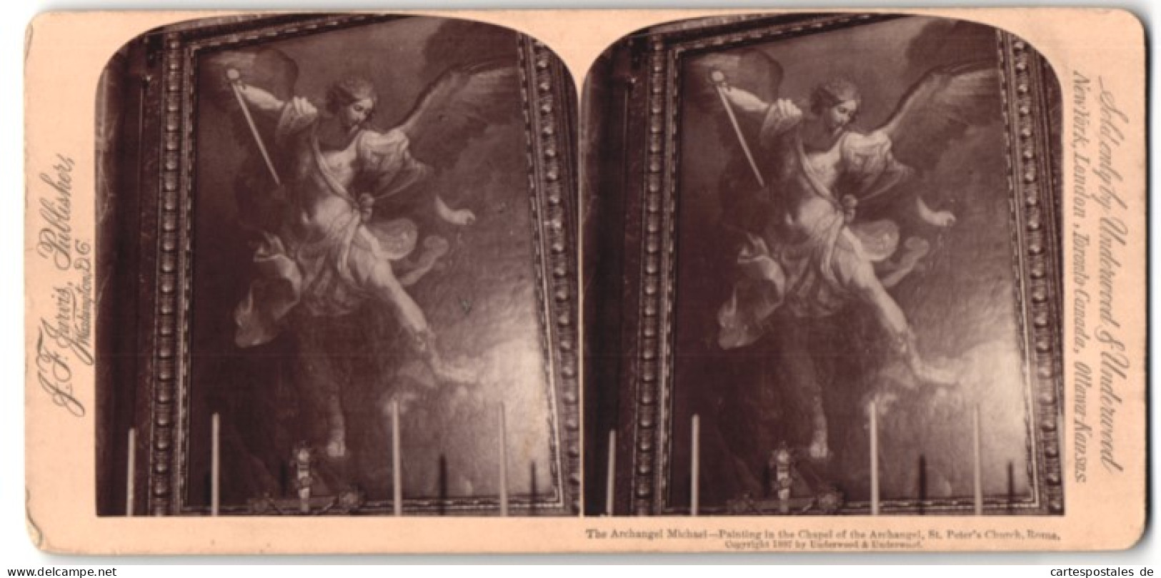 Stereo-Foto J. F. Jarvis, Washington D.C., Ansicht Rom, Gemälde Des Erzengel Michale In Der St. Peters Kirche  - Stereo-Photographie