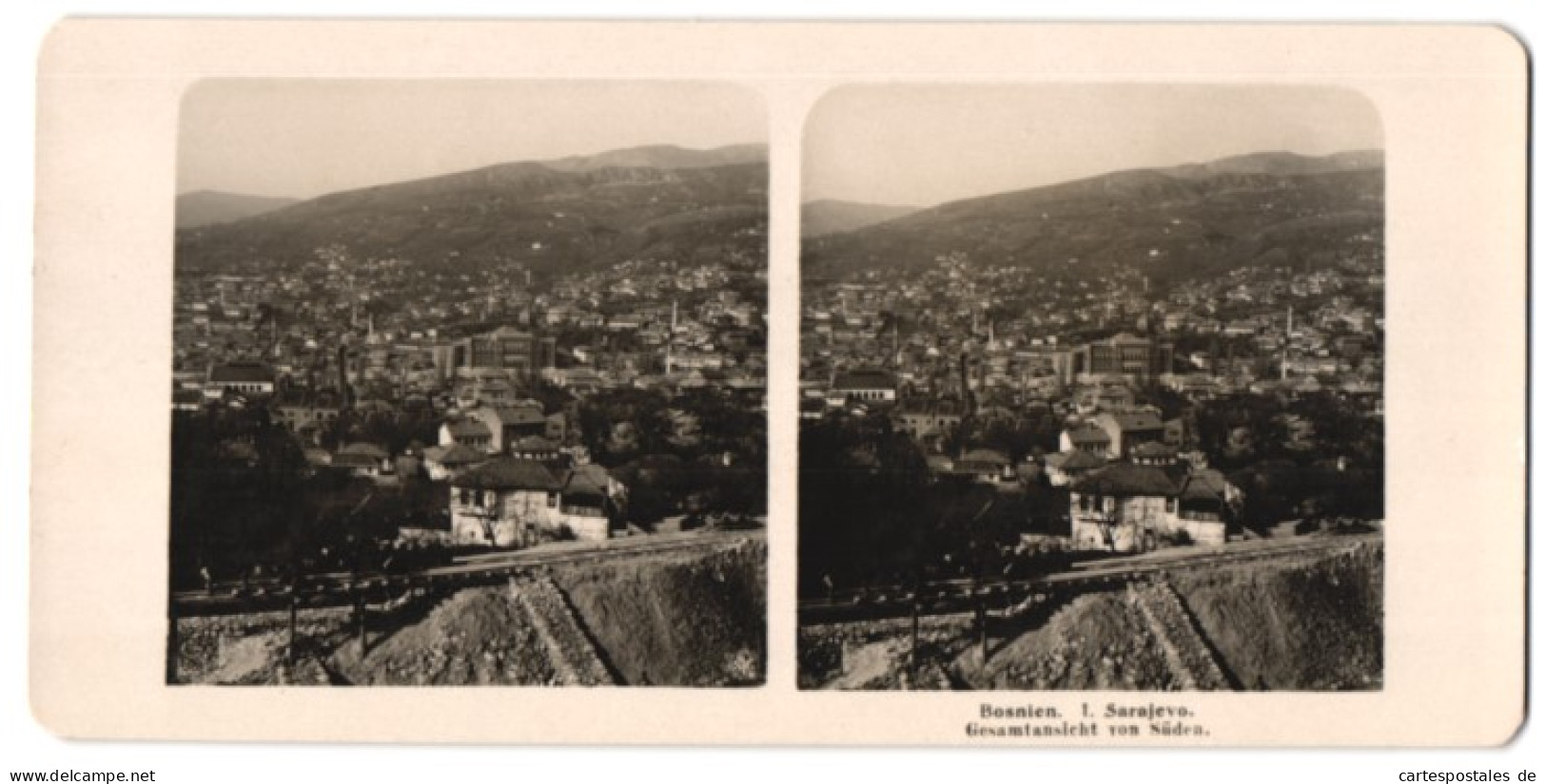 Stereo-Fotografie Unbekannter Fotograf, Ansicht Sarajevo, Gesamtansicht Der Stadt Von Süden  - Stereoscoop