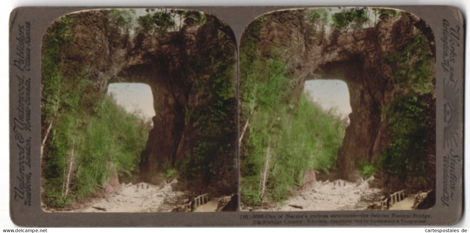Stereo-Fotografie Underwood & Underwood, New York, Natural Bridge /VA., Ansicht Rockbridge County, Famous Natural Brid  - Photos Stéréoscopiques