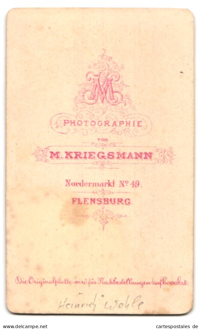 Fotografie M. Kriegsmann, Flensburg, Nordermarkt 49, Heinrich Wehle Im Portrait  - Anonymous Persons