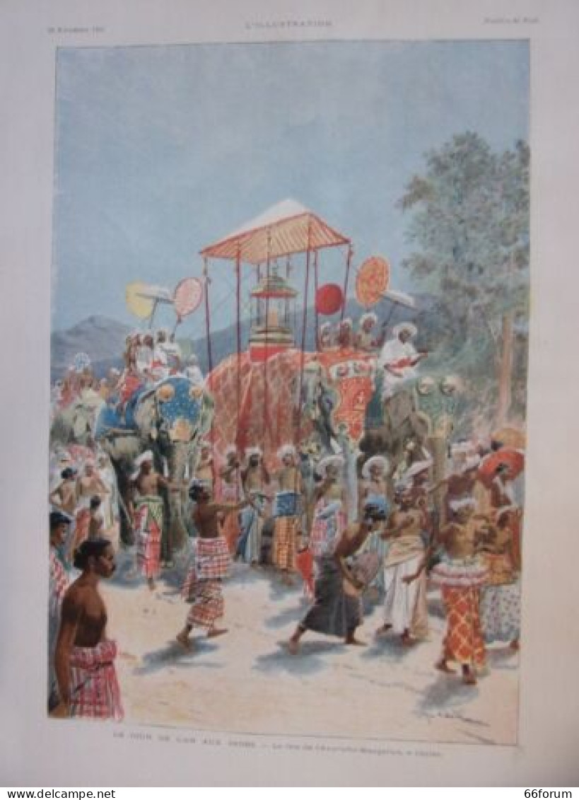 Planche Couleur Illustration 1891 Jour De L'an Aux Indes Fete Avurudu Mangaliya - Otros & Sin Clasificación